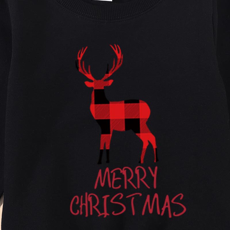 Family Matching Christmas Cartoon Elk Print Top Shirts