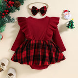 Baby Girls Red Pit Strip Plaid Christmas Climbing 3 Pcs Sets