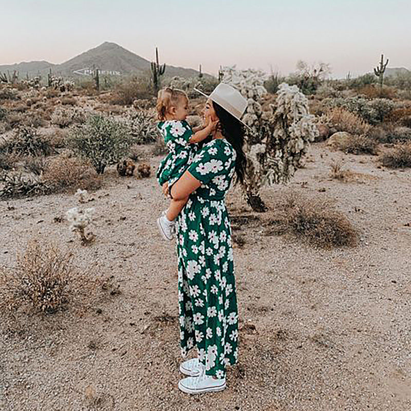 Family Matching Mother-Daughter Floral Holiday Beach Leisure Loose Dresses