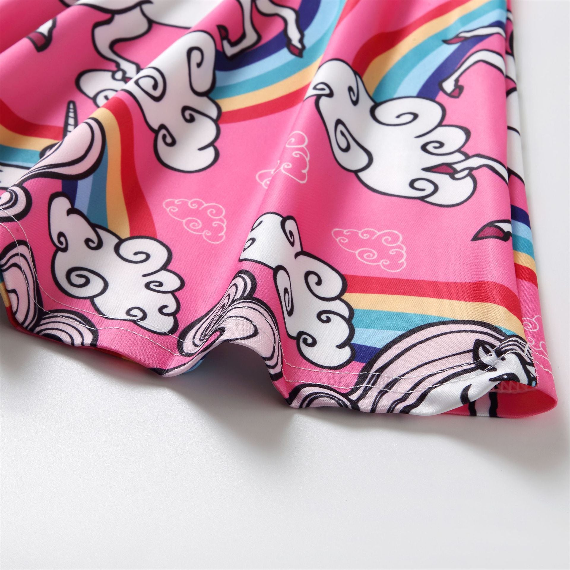 Family Matchinf Parent-child Round Collar Short Sleeve Rainbow Pony Dresses