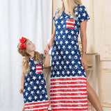 Family Matching Parent-child Mother Daughter Short Sleeve Flag Independence Dress