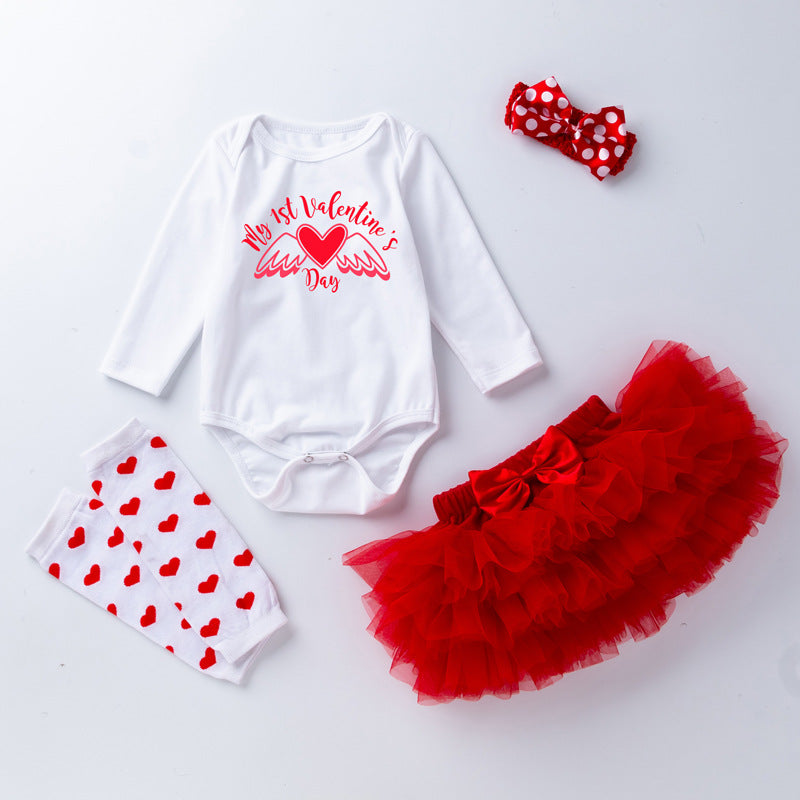 Baby Girl Valentine's Day Long Sleeve Fart Wrap 4 Pcs Set