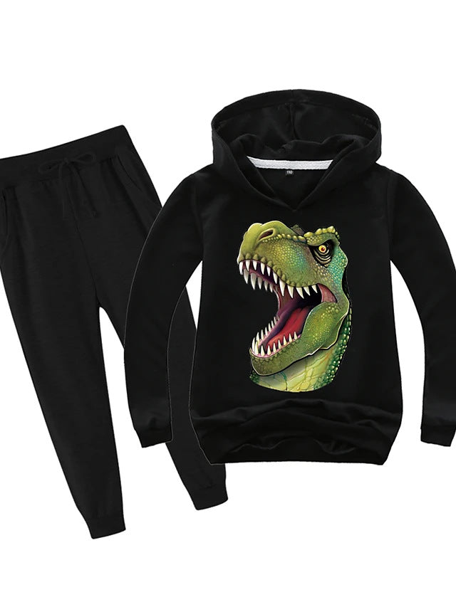 Kid Boy Cartoon Dinosaur Animal Print Set 2 Pcs