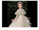 Kids Long Girl Champagne Sequin Embroidery Teenagers Ceremony Dress