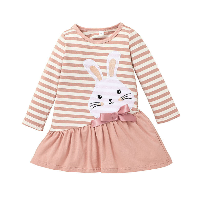 Kid Baby Girl Stripe Casual Rabbit Pattern A-line Dresses