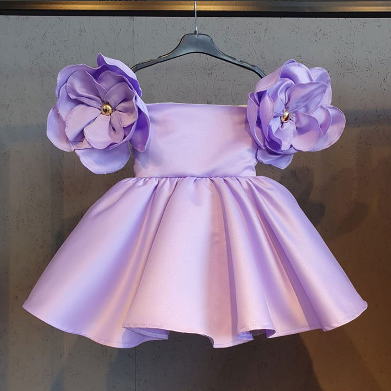 Kid Baby Girl Shoulder Flower Golden Jacquard Princess Dress