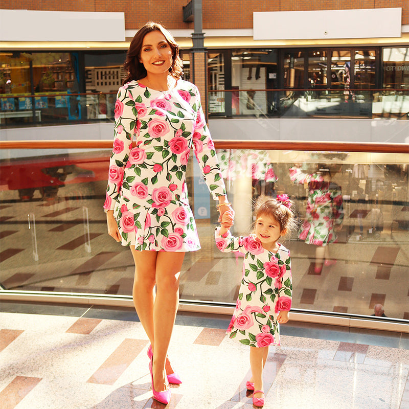 Family Matching Flower Mother and Daughter Dresses