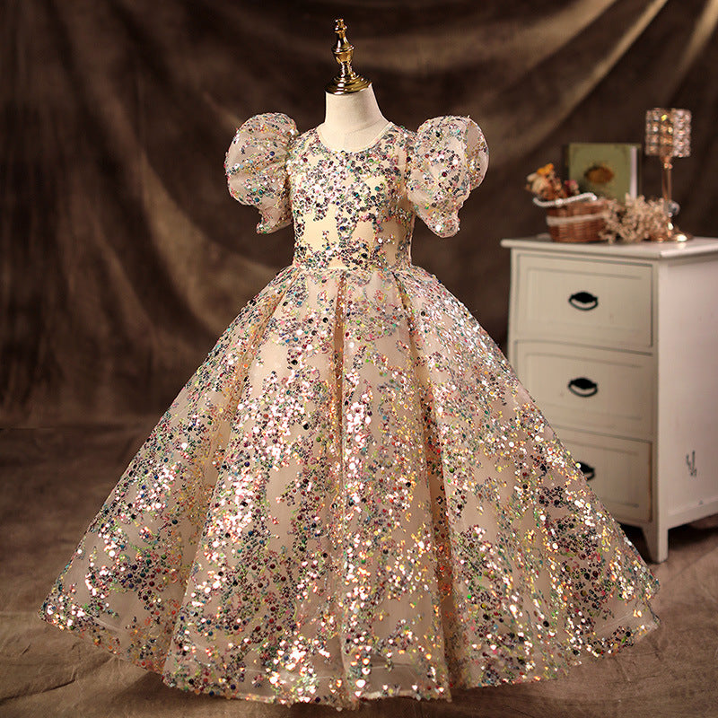 Kid Baby Girls Puffy Gauze Princess Flower Wedding Piano Performance Dress