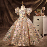 Kid Baby Girls Puffy Gauze Princess Flower Wedding Piano Performance Dress
