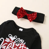 Baby Girl Valentine's Day Party Dress Black Long Sleeve 4 Pcs Sets