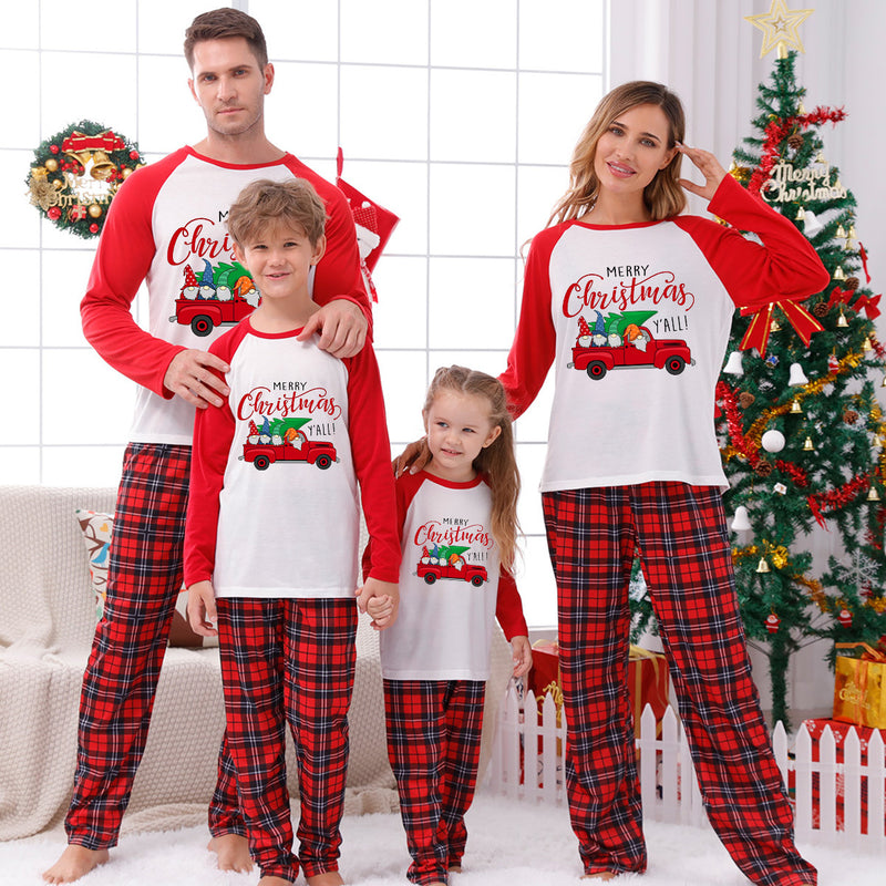 Family Matching Home Suit Christmas Plaid Patchwork Print Pajamas