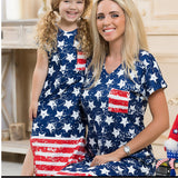 Family Matching Parent-child Mother Daughter Short Sleeve Flag Independence Dress