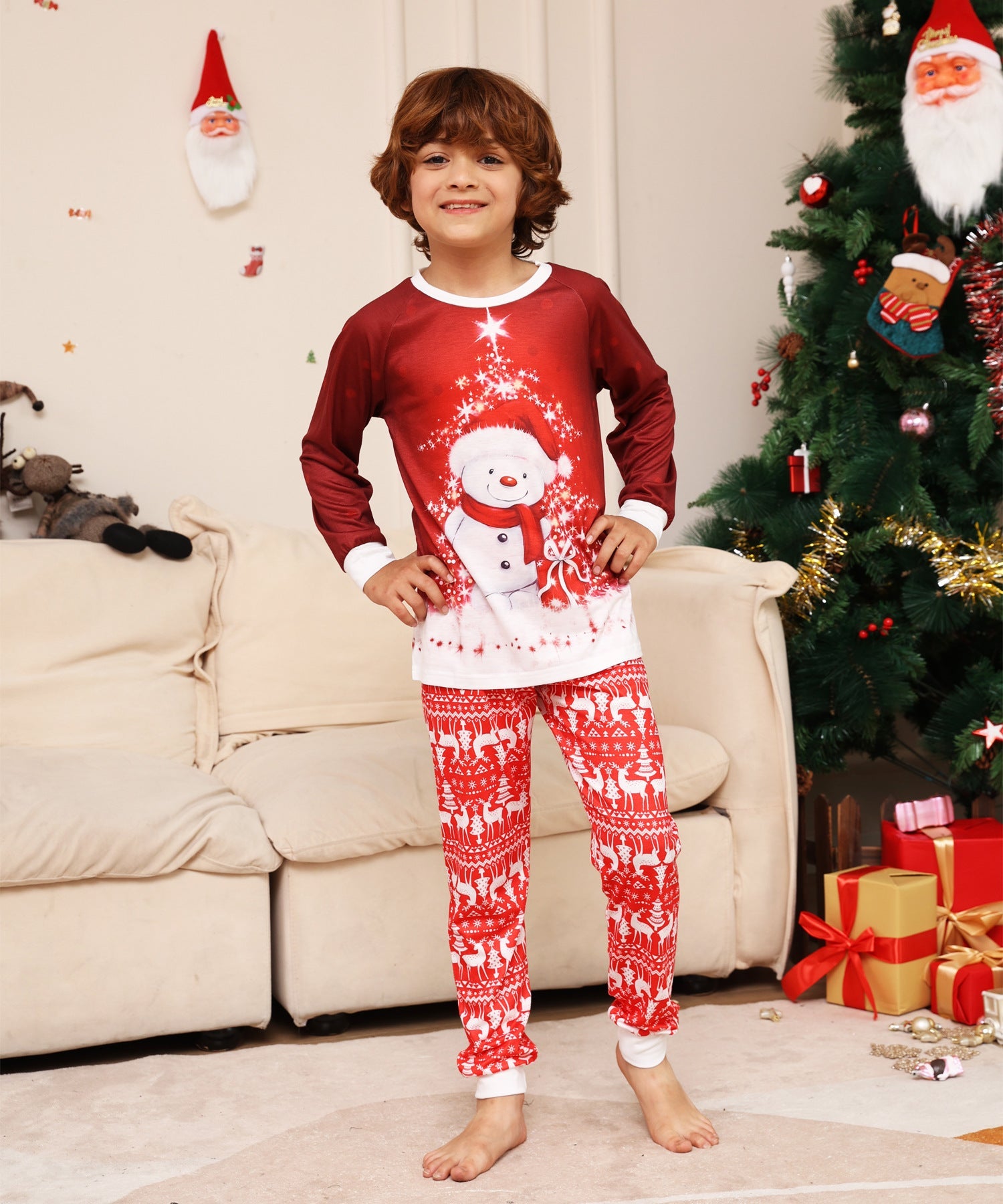 Family Cartoon Snowman Deer Christmas Parent-child Homewear Pajamas