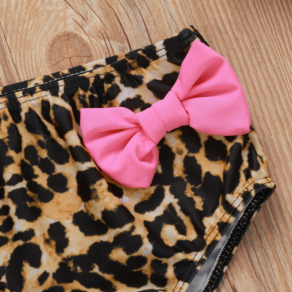 Baby Girl Rose Yellow Bow Leopard Print Swimsuit