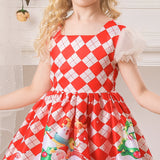 Kid Baby Girl Santa Claus Snow Forge Printed Cotton Christmas Dresses