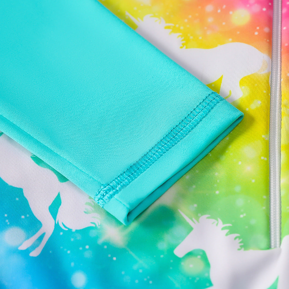 Kid Girls Middle Sunscreen Swimsuit Long-sleeved One-piece Swimwear