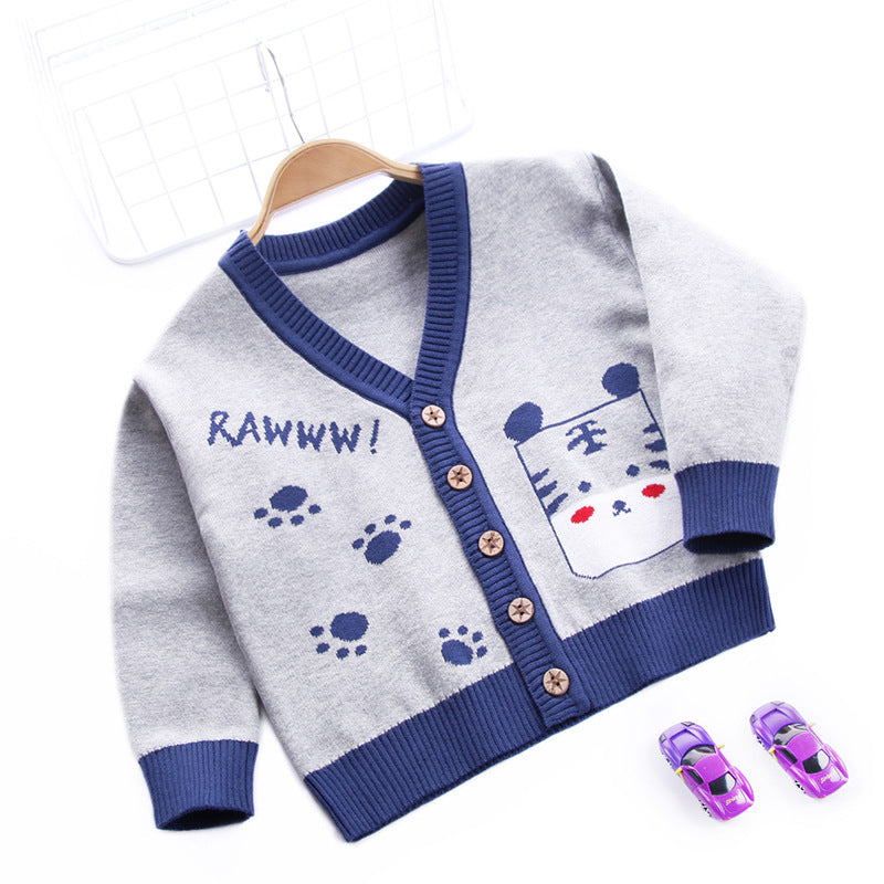 Kid Baby Boys Cardigan Tiger Open Button Lettered Sweaters