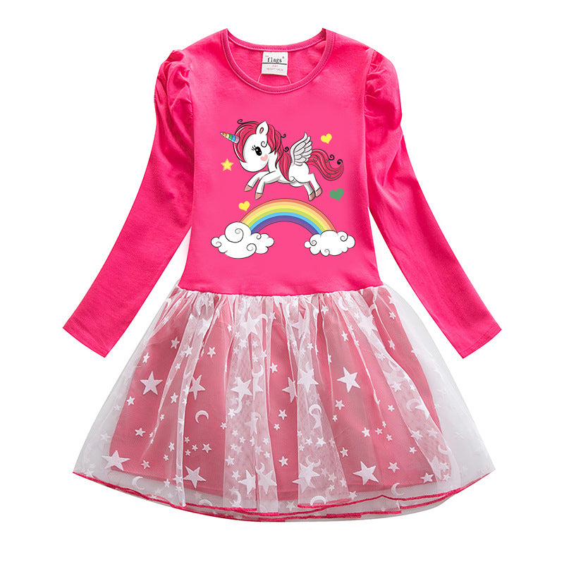 Kid Baby Girl Unicorn Star Cartoon Gauze Dresses