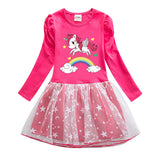 Kid Baby Girl Unicorn Star Cartoon Gauze Dresses