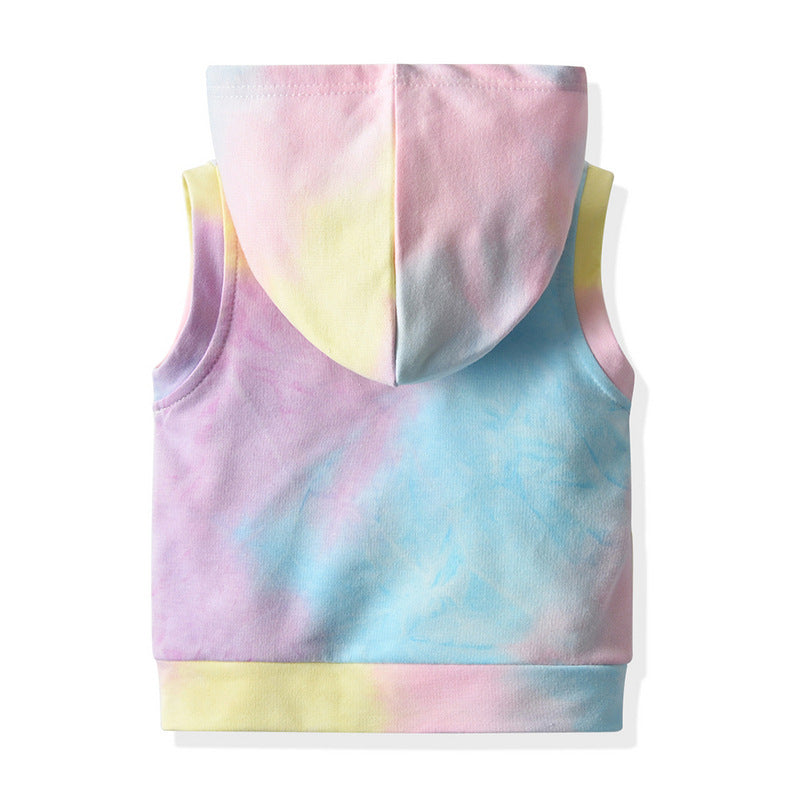 Kid Baby Boys Set Hooded Sleeveless Tie-dye Pullover 2 Pcs Set