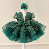 Kid Baby Girl Princess Pompous Gauze Flower Sequin Dresses