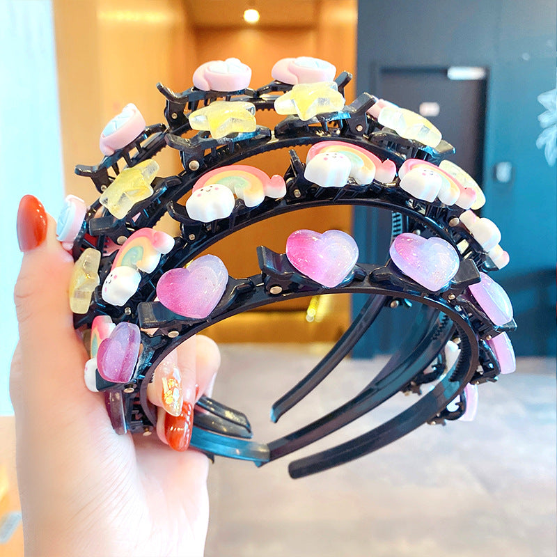Kid Girl Braided Headband Clip Cute Cartoon Headwear