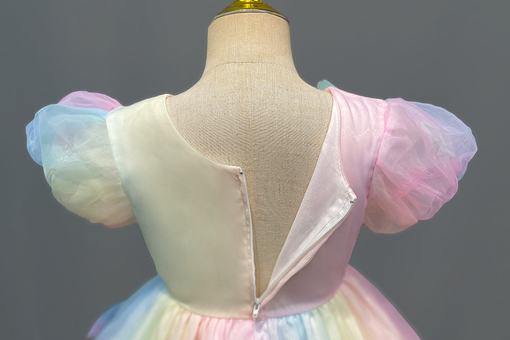 Kid Girl Dress Princess Summer Bow Bubble Sleeve Gauze Dresses