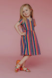 Family Matching Parent-child Rainbow Stripe Print V Collar Dress