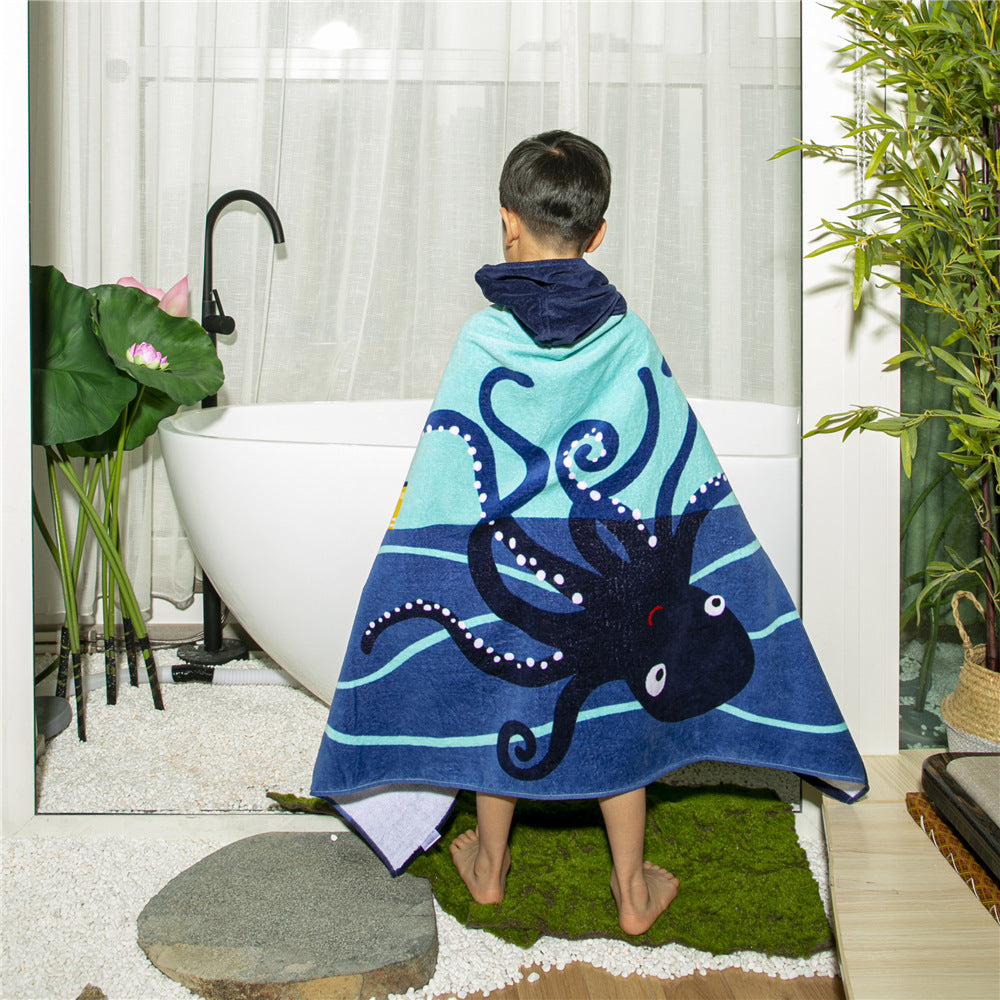 Baby Bathrobe Cartoon Bath Towel Robe Hooded Cloak Beach Towel Pajamas