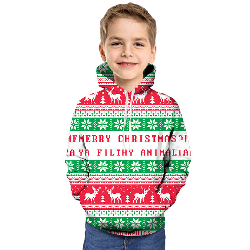 Kids Boy Girl 3D Christmas Snowflake Printing Hoodie