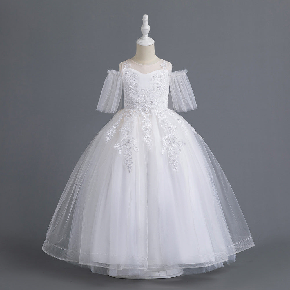 Kid Baby Girl Princess Pompous Yarn Long Flower Wedding Dresses
