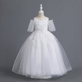Kid Baby Girl Princess Pompous Yarn Long Flower Wedding Dresses