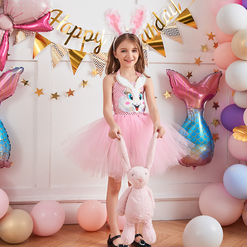 Kid Baby Girl Easter Bunny Plush Rabbit Ears Princess Dress