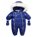 Infant Newborn Baby Winter Warm Hooded Romper Solid Color Overalls Jumpsuit