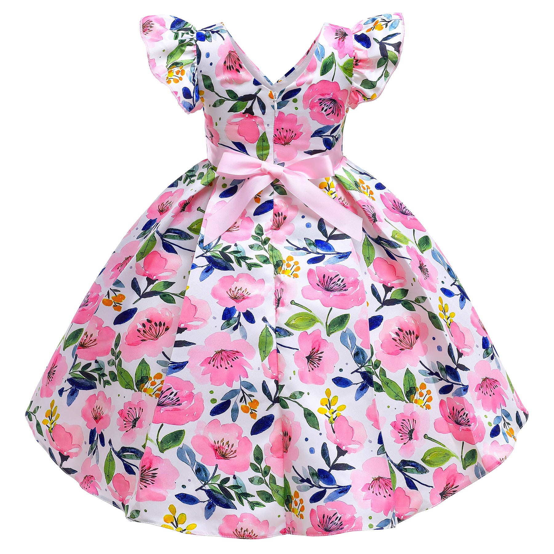 Kid Baby Girl Flying Sleeve Flower Causual Dress
