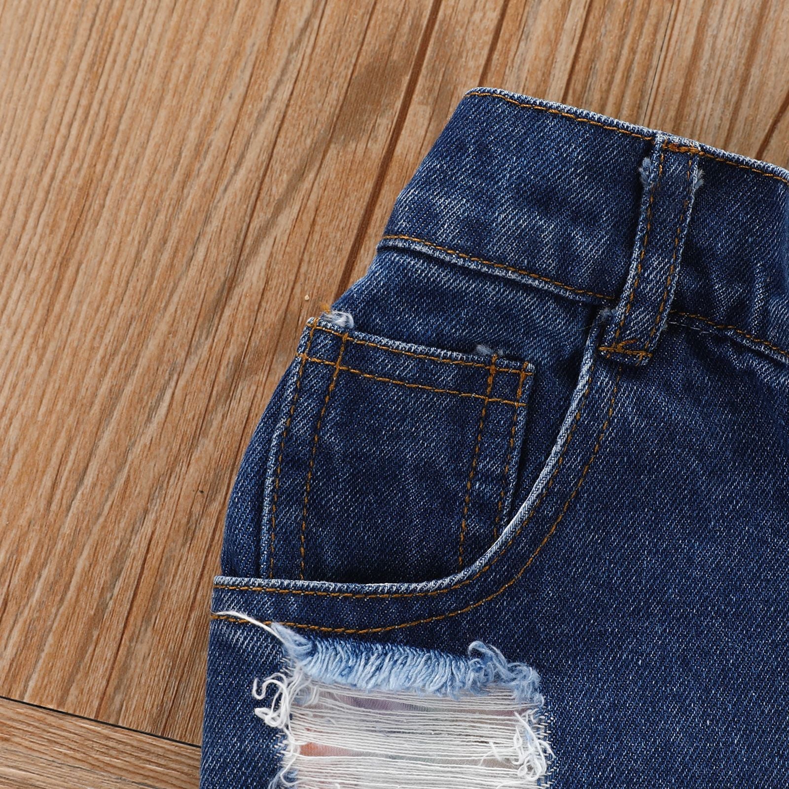 Kid Baby Girl Suit Fur-trimmed Jean Shorts 3 Pcs Sets