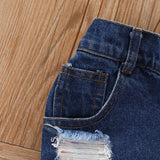 Kid Baby Girl Suit Fur-trimmed Jean Shorts 3 Pcs Sets