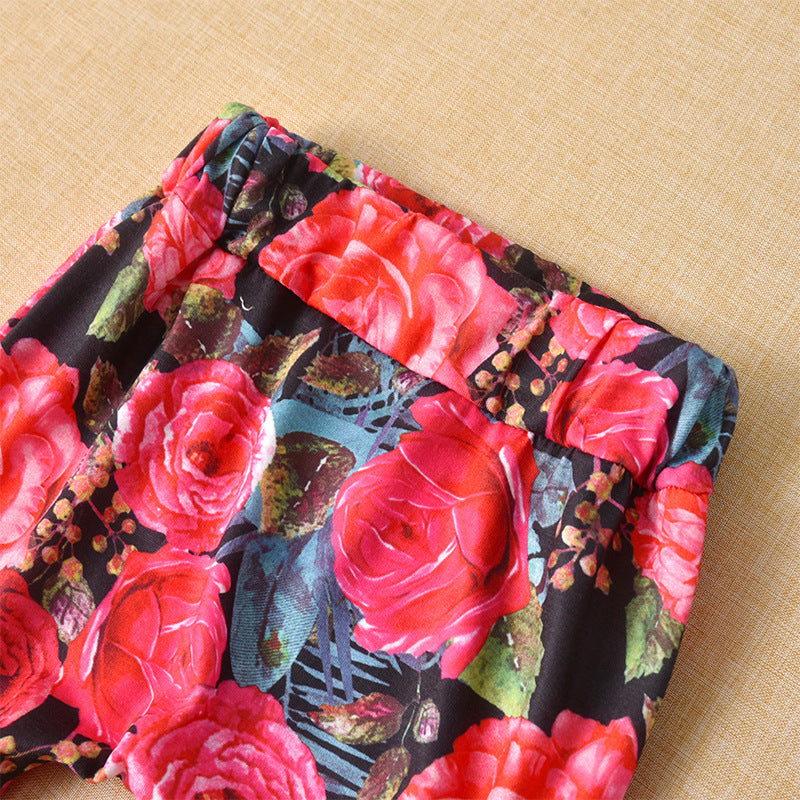 Baby Girls Short Sleeve Fashion Rose Flower 3 Pcs Set