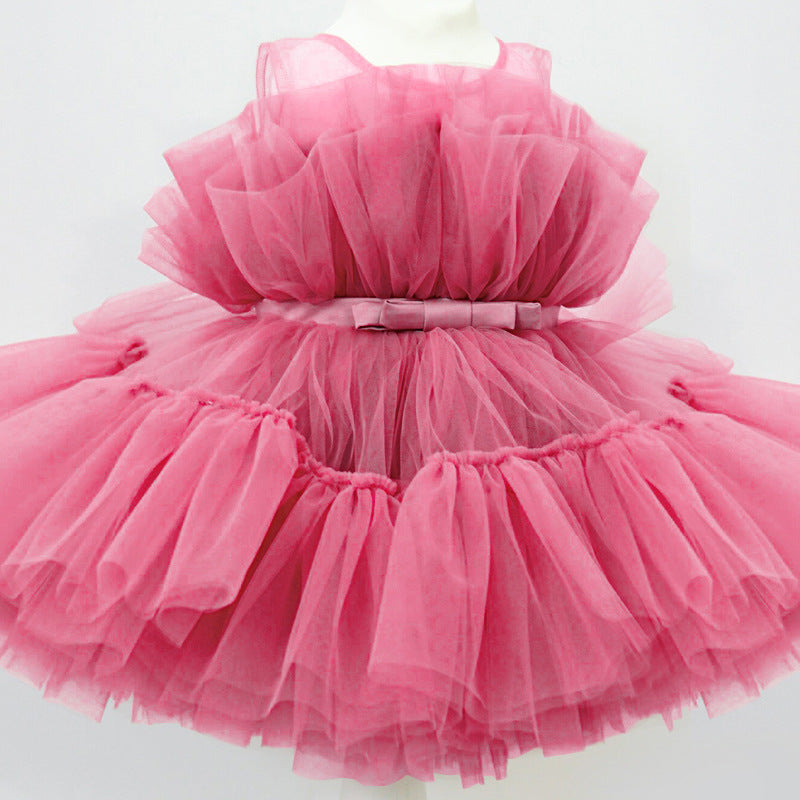 Kid Girl Summer Sleeveless Gauze Bow Princess Dresses