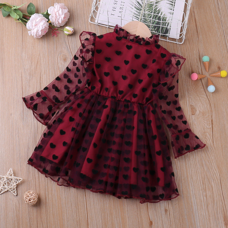 Kid Baby Girl PrincessSpring Summer Sweet Love Flocking Gauze Dresses