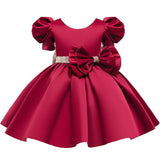 Kid Girl Princess Double Shoulder Bubble Sleeve Layer Bow Dresses