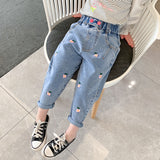 Kid Girls Flower Jeans Foreign Casual Trousers Spring Autumn Pants