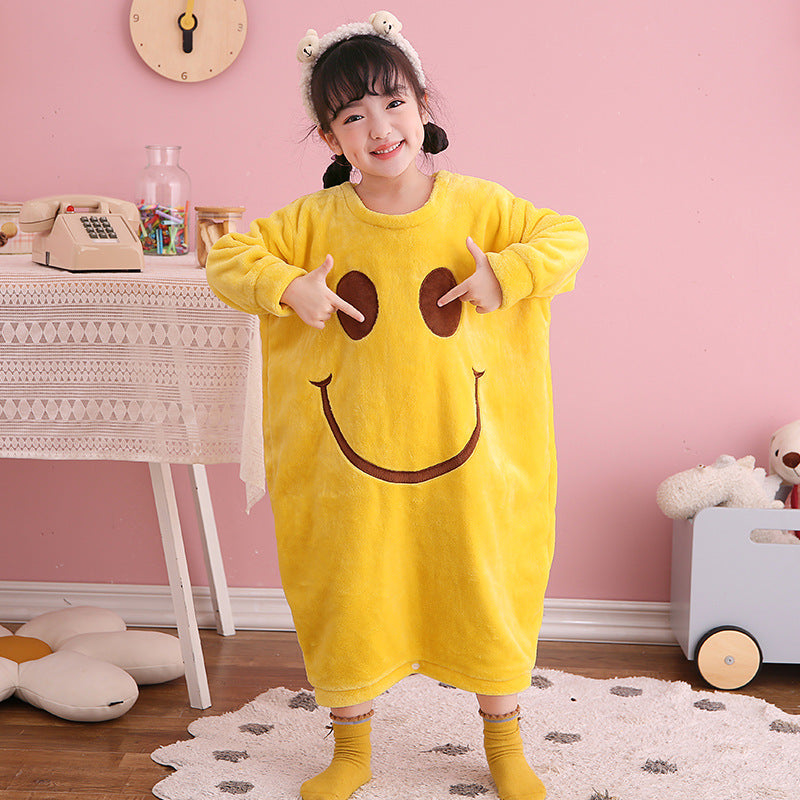 Autumn Winter Plush Kids Baby Boy Girl One-piece Cute Cartoon Coral Pajamas