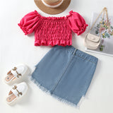 Kid Baby Girls Irregular Torn Denim 2 Pcs Set