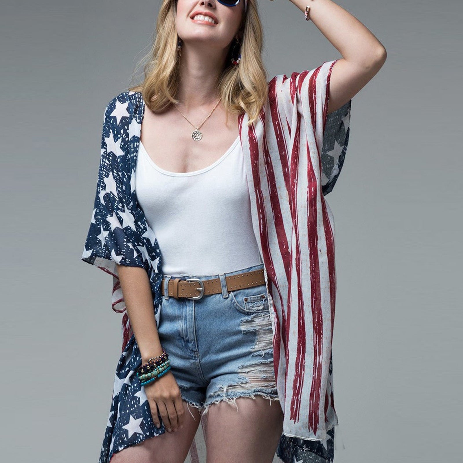 Family Matching Mother Daughter Independence Day Flag Cape Dress