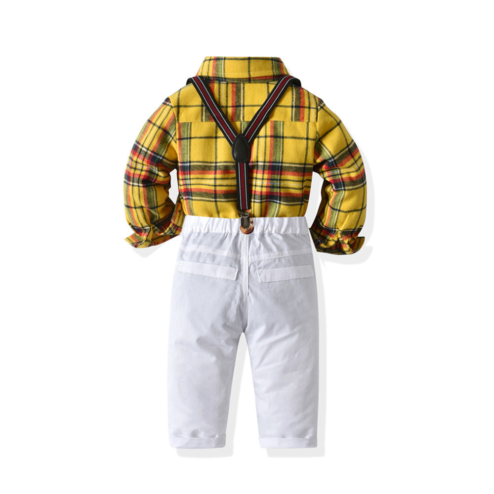 Kid Baby Boys Long Sleeve Suspenders Banquet Formal Sets 3 Pcs