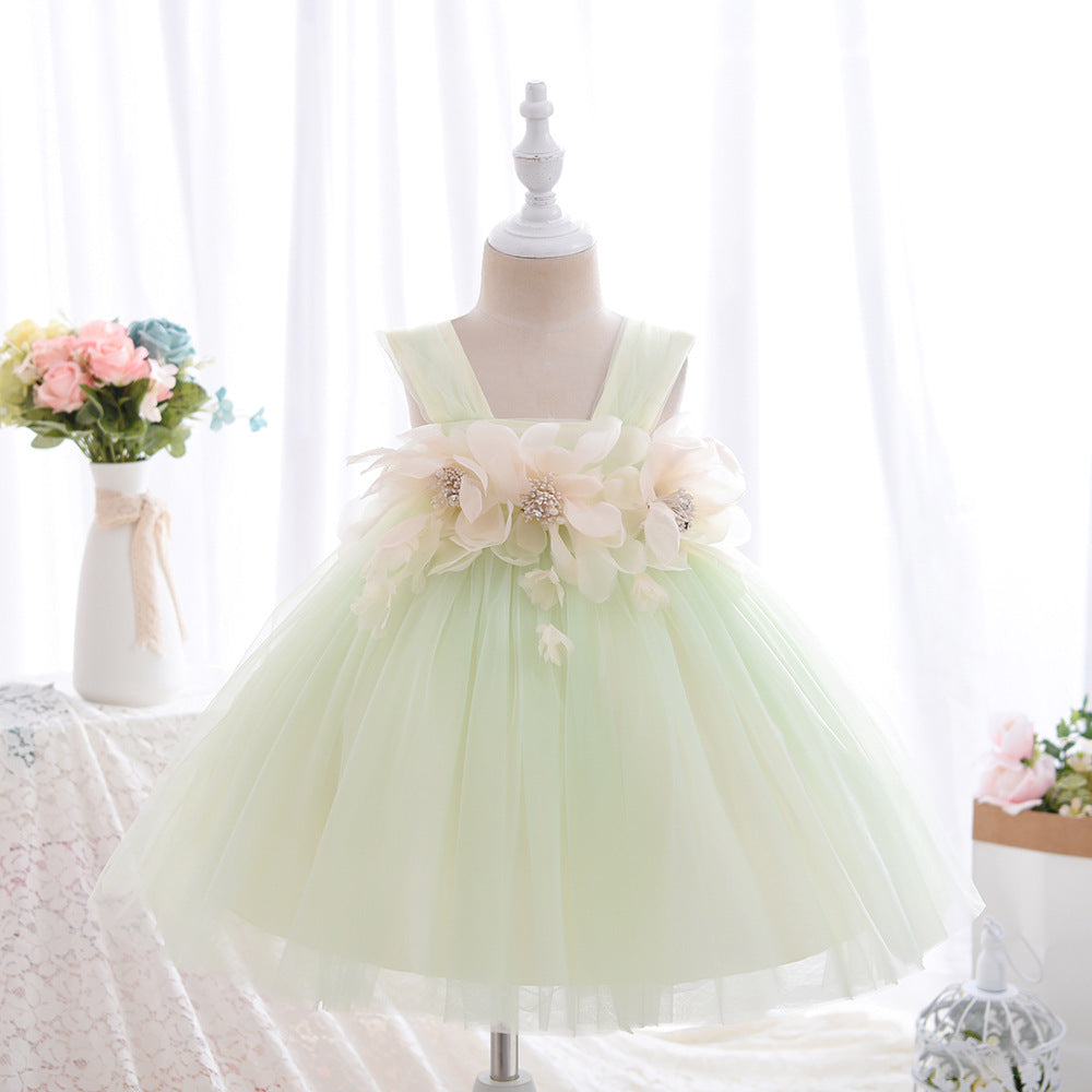 Baby Girl Princess Summer Fluffy Vest Gauze Flower Dresses