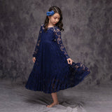 Kid Girl Long Lace Rose Embroidered Flower Mesh Yarn Dresses