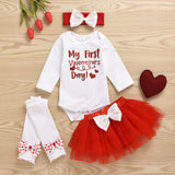 Baby Girl Valentine's Day Party Dress Black Long Sleeve 4 Pcs Sets