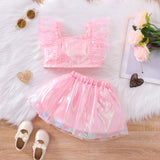 Kid Baby Girl Pink Sundress Straps Fluffy 2 Pcs Sets